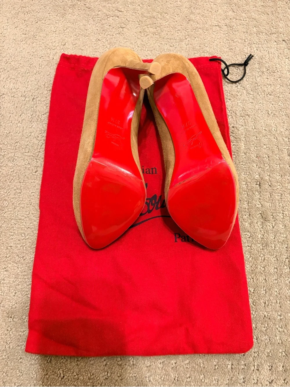 Christian Louboutin Tan Suede Round-Toe Pumps